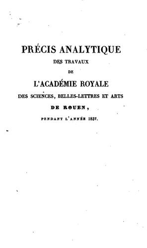 Cover for PRECIS ANALYTIQUE DES TRAVAUX DE L'ACADEMIE ROYALE DES SCIENCES