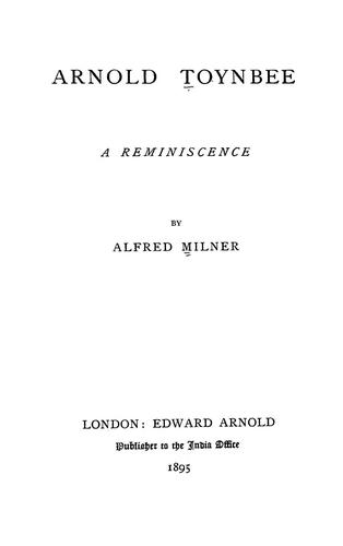 Cover for Arnold Toynbee