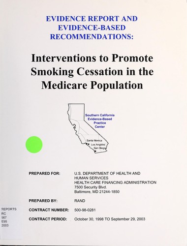 Cover for Evidence report and evidence-based recommendations, interventions to promote smoking cessation in the Medicare population