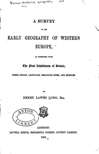 Cover for A Survey of the Early Geography of Western Europe, as Connected with the First Inhabitants of ...