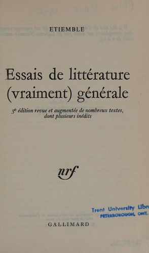 Cover for Essais de littérature (vraiment) générale