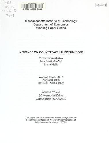 Cover for Inference on counterfactual distributions