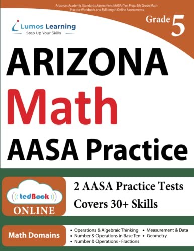 Cover for Arizona's Academic Standards Assessment  Test Prep : 5th Grade Math Practice Workbook and Full-length Online Assessments