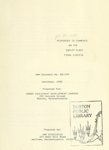 Cover for Responses to comments on the copley place final eir/eis.