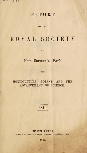 Cover for Report of the Royal Society of Van Diemen's Land for Horticulture, Botany, and the Advancement of Science. 1846