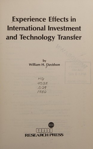 Cover for Experience effects in international investment and technology transfer