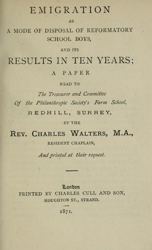 Cover for Emigration as a mode of disposal of reformatory school boys, and its results in ten years