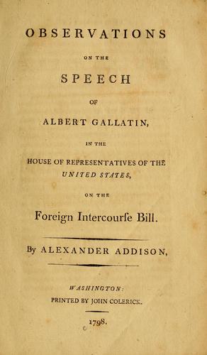 Cover for Observations on the speech of Albert Gallatin, in the House of Representatives of the United States, on the foreign intercourse bill