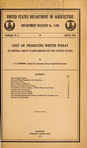 Cover for Cost of producing winter wheat in central Great Plains region of the United States