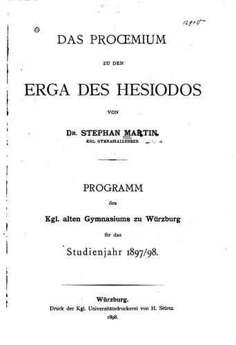 Cover for Das Prooemium zu den Erga des Hesiodos