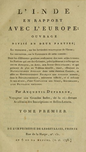 Cover for L'Inde en rapport avec l'Europe