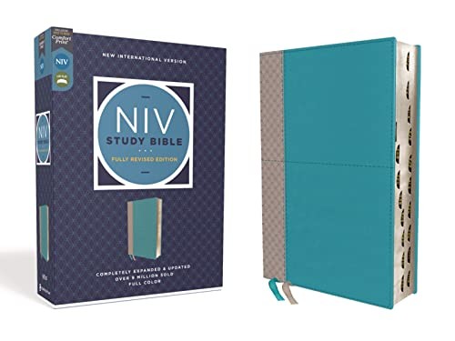 Cover for NIV Study Bible, Fully Revised Edition, Leathersoft, Teal/Gray, Red Letter, Thumb Indexed, Comfort Print