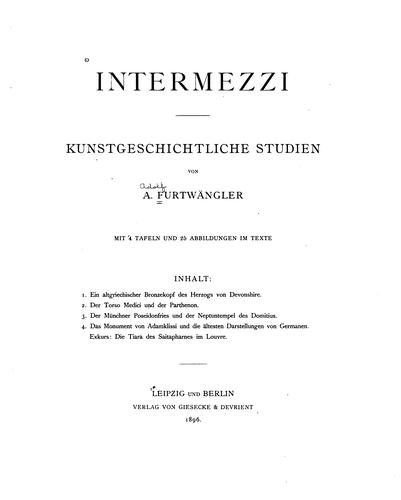 Cover for Intermezzi: Kunstgeschichtliche Studien