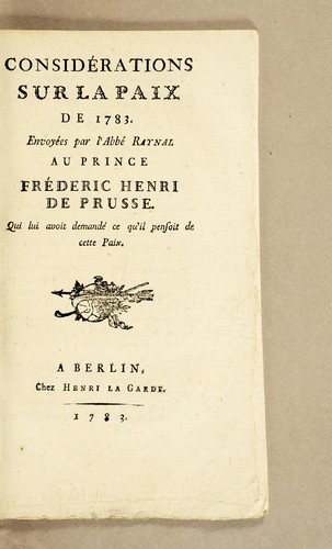 Cover for Considérations sur la paix de 1783.