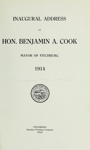 Cover for Inaugural address of Hon. Benjamin A. Cook