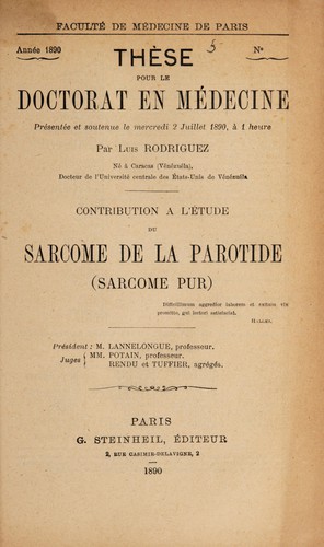 Cover for Contribution à l'étude du sarcome de la parotide (sarcome pur) ...