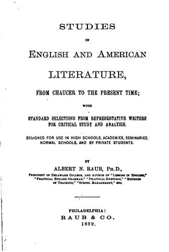 Cover for Studies in English and American Literature, from Chaucer to the Present Time: With Standard ...