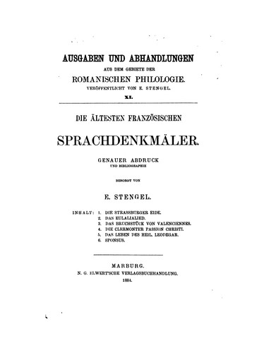 Cover for Die ältesten französischen Sprachdenkmäler