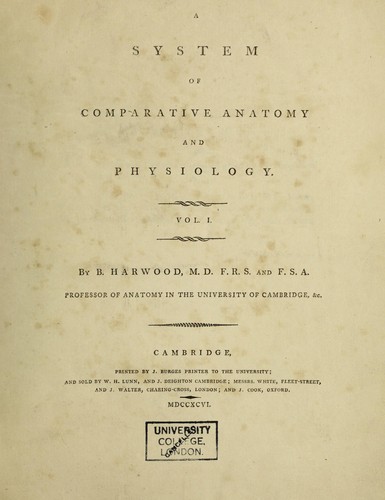 Cover for B. Harwood's der Arzneikunde Doctor ... System der vergleichenden Anatomie und Physiologie