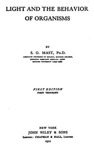 Cover for Light and the behavior of organisms