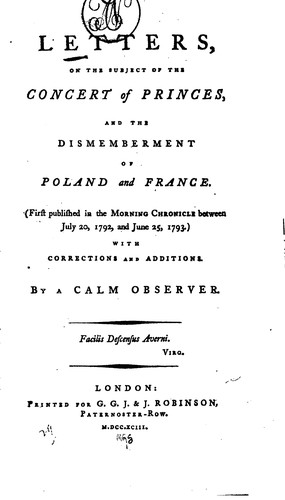 Cover for Letters, on the Subject of the Concert of Princes: (First Published in the Morning Chronicle ...