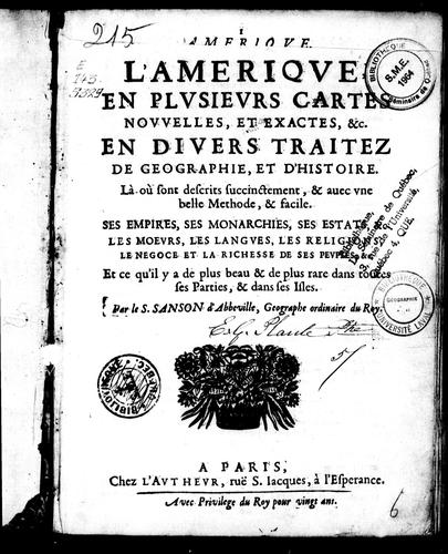 Cover for L'Amerique, en plusieurs cartes nouvelles, et exactes, &c. en divers traitez de geographie, et d'histoire