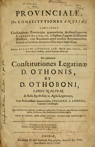 Cover for Provinciale (seu Constitutiones Angliæ,)