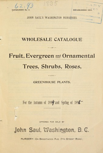 Cover for Wholesale catalogue of fruit, evergreen and ornamental trees shrubs, roses, and greenhouse plants for the autumn of 1894 and spring of 1895