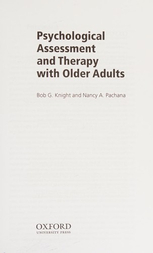 Cover for Psychological Assessment and Therapy with Older Adults