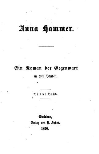 Cover for Anna Hammer: Ein Roman der Gegenwart in drei Bänden