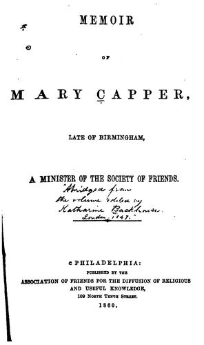 Cover for Memoir of Mary Capper, Late of Birmingham, a Minister of the Society of Friends