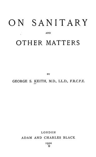 Cover for On sanitary and other matters