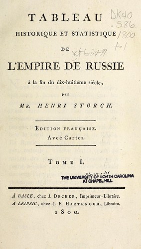 Cover for Tableau historique et statistique de l'empire de Russie à la fin du dix-huitième siècle