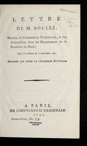Cover for Lettre de M. Boulle , membre de l'Assemble e nationale, & son commissaire dans les de partemens de la frontie  re du Nord