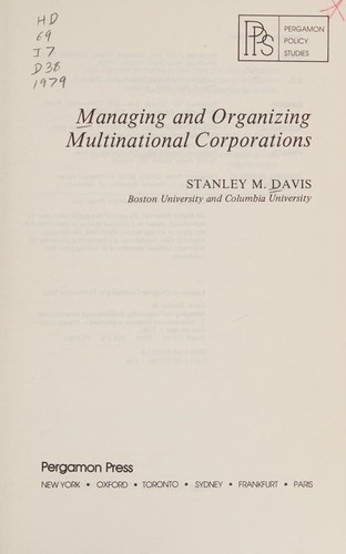 Cover for Managing and organizing multinational corporations