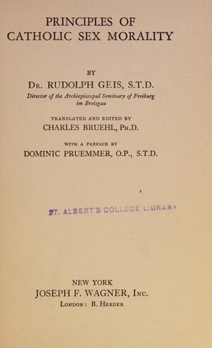 Cover for PRINCIPLES OF CATHOLIC SEX MORALITY  1930