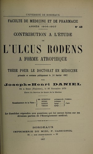 Cover for Contribution à l'étude de l'ulcus rodens à forme atrophique ...