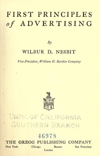 Cover for First principles of advertising