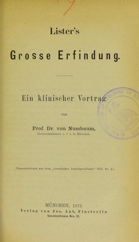 Cover for Lister's grosse Erfindung