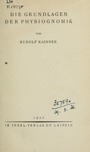 Cover for Die Grundlagen der Physiognomik