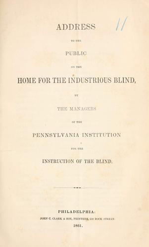 Cover for Address to the public on the Home for the Industrious Blind