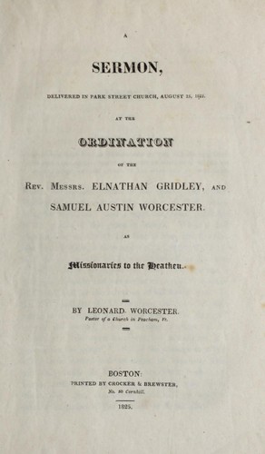 Cover for A sermon, delivered in Park Street Church, August 25, 1825