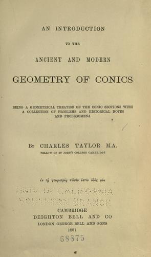 Cover for An introduction to the ancient and modern geometry of conics