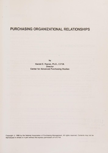 Cover for Purchasing organizational relationships