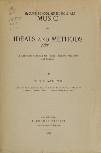 Cover for Music, its ideals and methods
