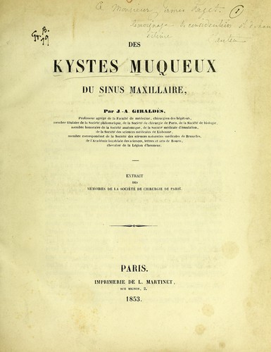 Cover for Des kystes muqueux du sinus maxillaire