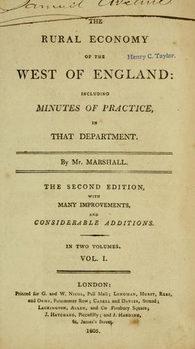 Cover for The rural economy of the west of England