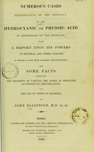 Cover for Numerous cases illustrative of the efficacy of the hydrocyanic or prussic acid in affections of the stomach