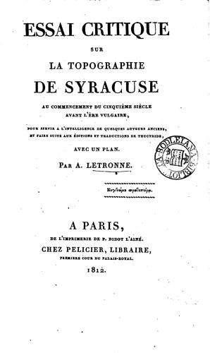 Cover for Essai critique sur la topographie de Syracuse au commencement du cinquième siècle avant l'ère ...