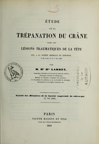 Cover for Étude sur la trépanation du crâne dans les lésions traumatiques de la tête